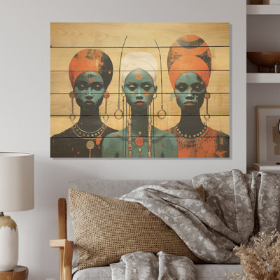 Minimalism African Tribes Women - African Tribes Wood Wall Art On Natural Pine Wood