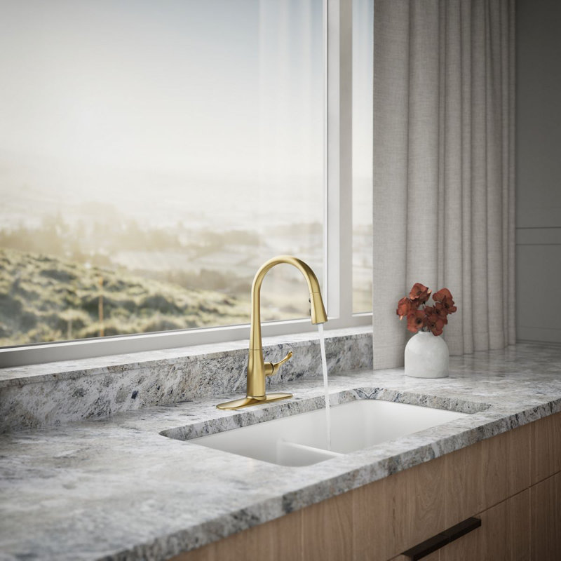 Simplice Pull Down Bar Faucet, Vibrant Brushed Moderne Brass