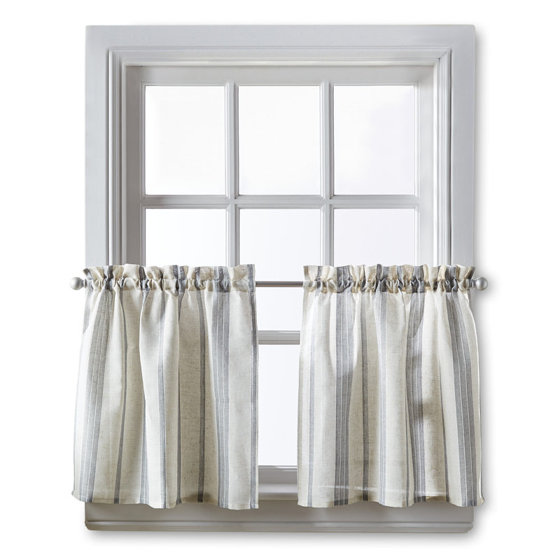 Salerna Striped Tailored 54'' W Cafe Curtain in Gray, 24" W x 54" L