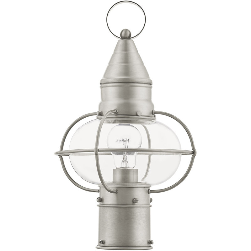 1 Light Outdoor Post Lantern Pendant Fixture - Clear Glass Shade, Brushed Nickel 