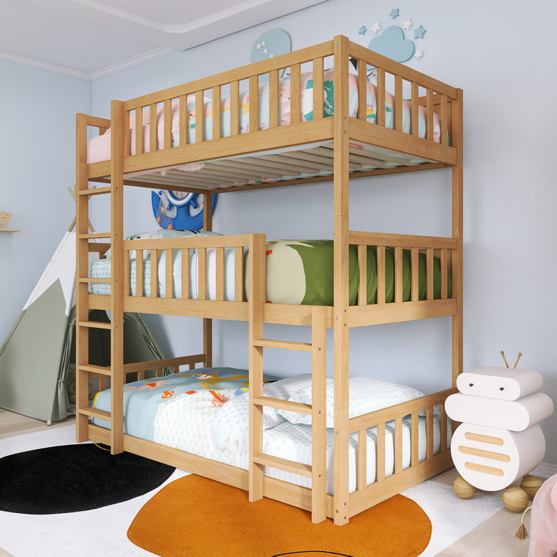 Lit superposé simple avec échelle en bois, Chêne blanc