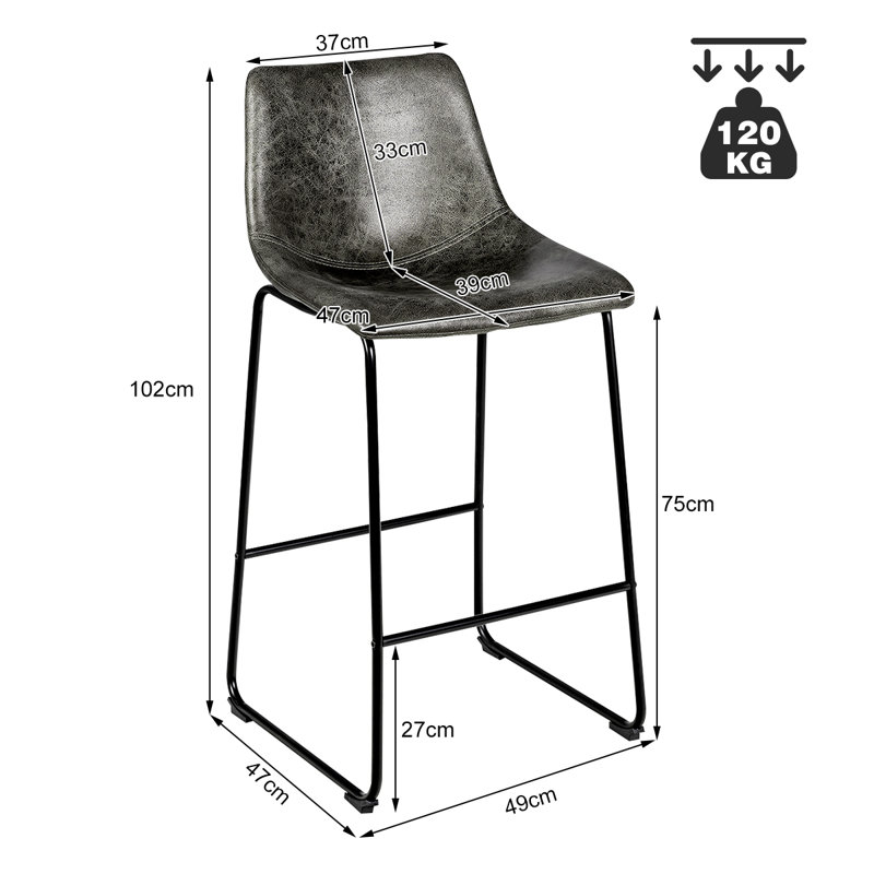Bogner Bar Stool with Iron Frame, Gray