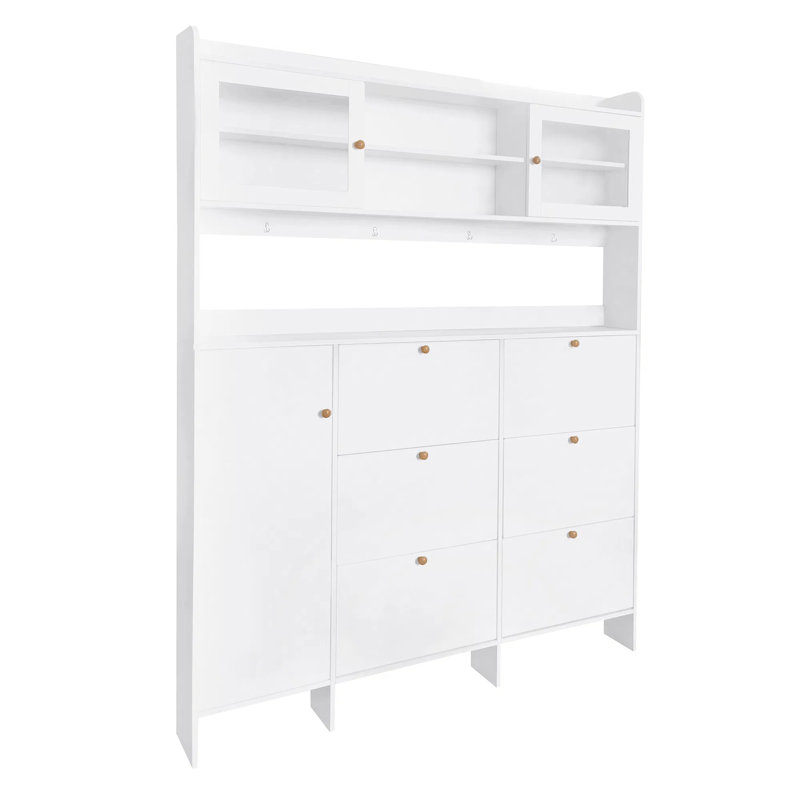 Multifunctional Shoe Cabinet with Storage Shelves and 6 Flip Drawers