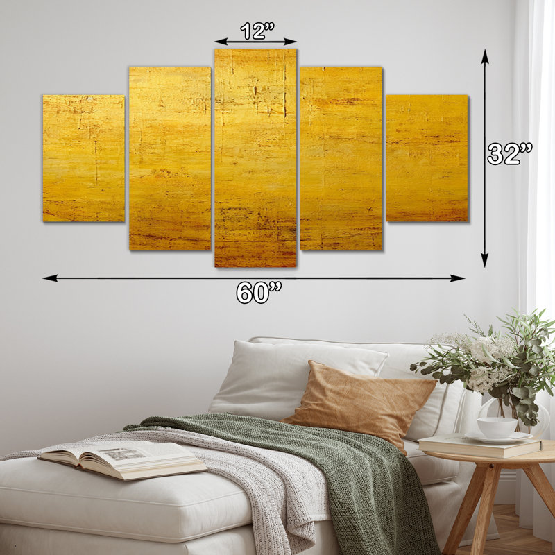 Ancient Opulence Retro Gold Abstract - Abstract Canvas Wall Art - 5 Panels
