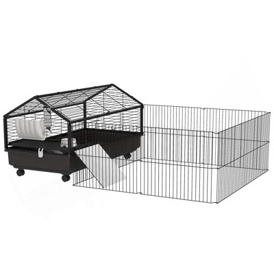 Cage pour petits animaux avec aire de jeu pliable, cage à roulettes, cage à cochons d'Inde, cage à hérissons avec bouteille d'eau, bol à eau et rampes, 46,5 po