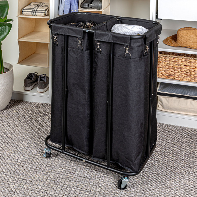 Rolling Laundry Sorter with Handles, Black