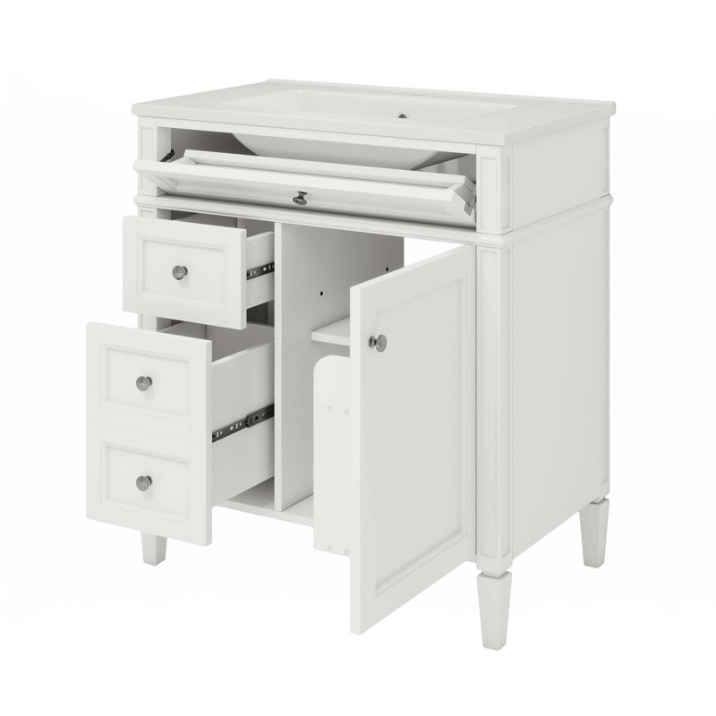 Meuble-lavabo de salle de bain avec lavabo supérieur, Blanc, Argent argent, 30"