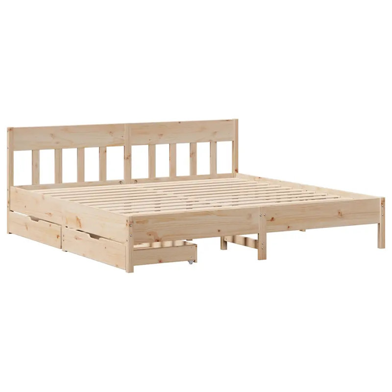 Vernia Solid Wood Bed, Brown, European Double (140 x 200cm)