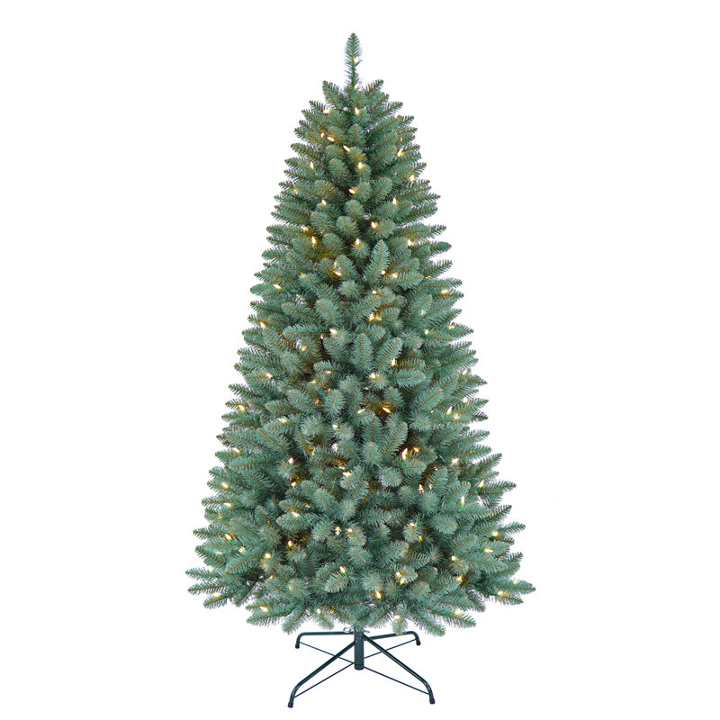 Arbre de Noël artificiel épinette bleu 6,5 pi avec interrupteur au pied, blanc chaud et multicolore 250 lumières DEL