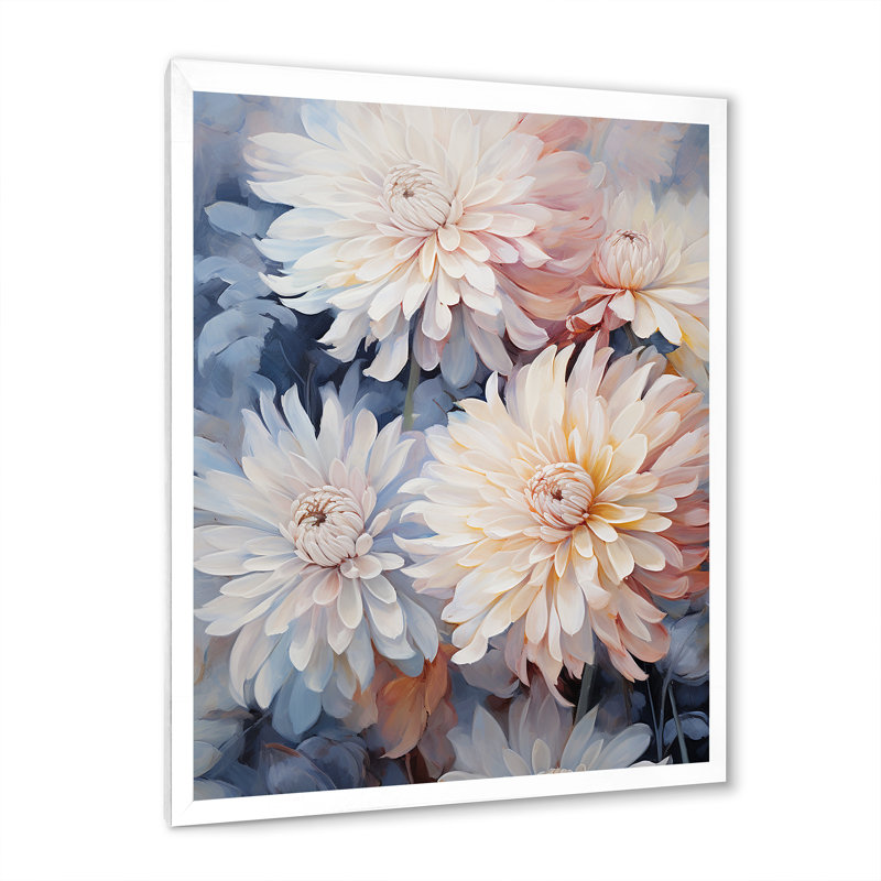 «White and Pink Mums Flowers Elegance», reproduction sur toile, H 44 po x l 34 po x P 1,5 po, Cadre simple blanc
