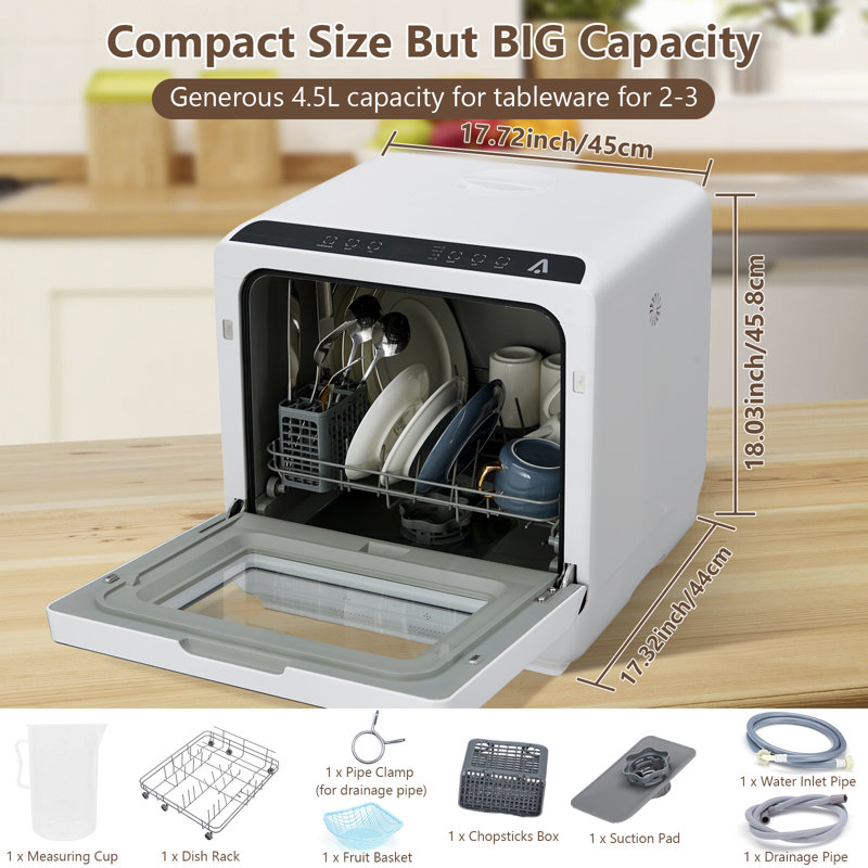 Freestanding Mini Dishwasher Table Top 5 Programs 5l Water Tank Touch Control