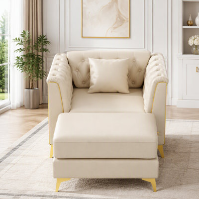 Canapé Chesterfield modulaire 1 place léger avec repose-pieds, similicuir et pieds en métal Light