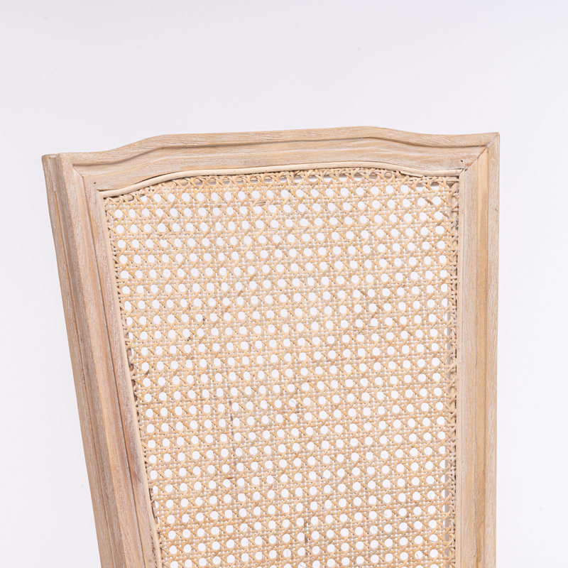 Chaise de salle à manger style français à structure carrée en bois massif avec dossier en rotin, ensemble de 2