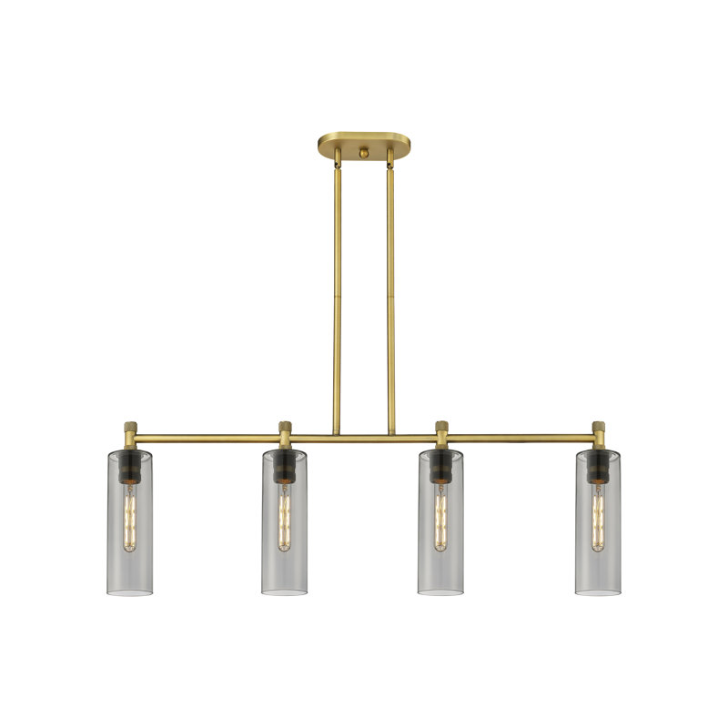 Luminaire suspendu pour îlot 4 lumières Crown Point, H 14,75 po x l 43,75 po x P 3,88 po, Plaqué couleur fumée, Laiton brossé
