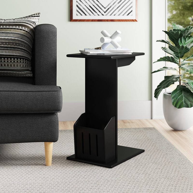 Grande table de bout en C 24 po avec porte-revues Edwin, Noir