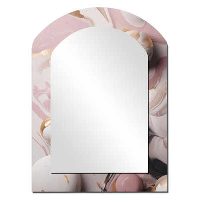 Solid Marble Paint Artwork I - Marble Arch Large Wall Mirror, Pink Asymmetrical Decorative Mirror, Printed Metal Art