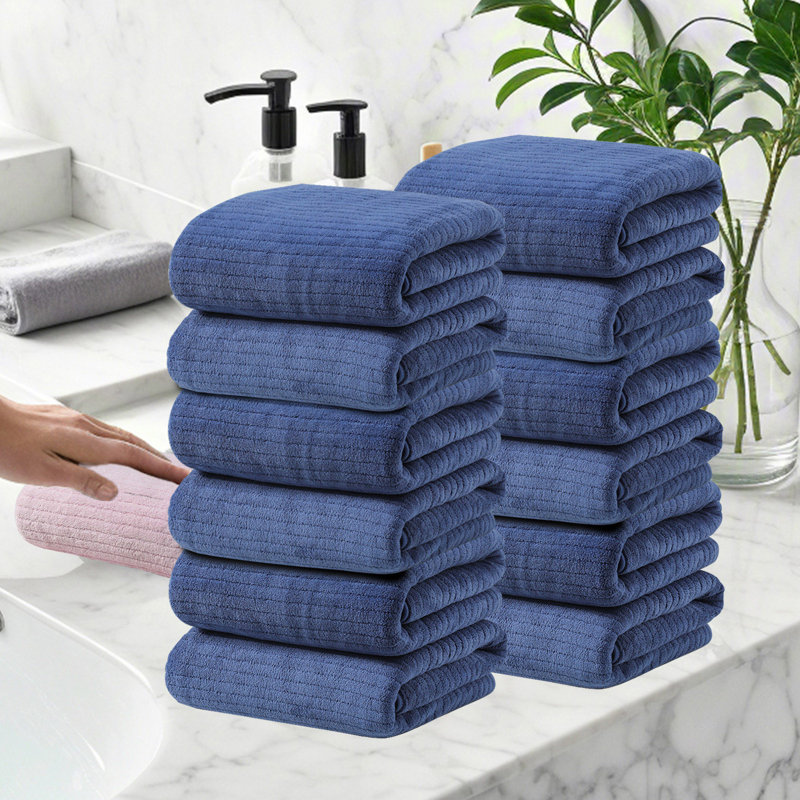 Soft Thick Absorbent 12 Piece Hand Towel Set, Polyester Fiber Towels For Bathroom Wash Face And Home Gift, 29.1x13.4in Blue