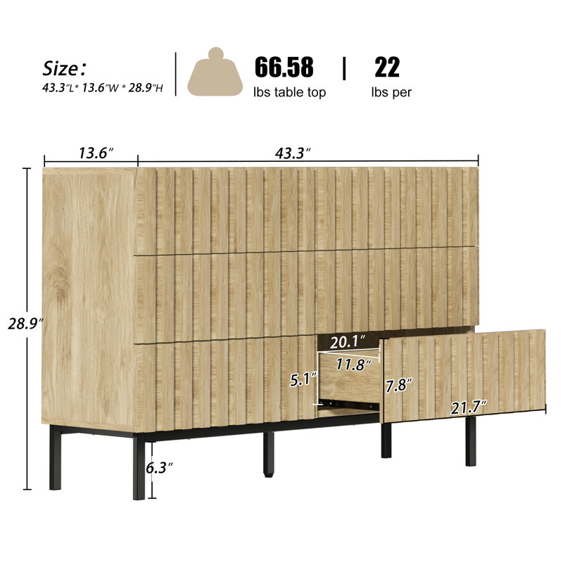 Commode double 6 tiroirs 47,24 po Sevyn Endress, Ivoire ivoire