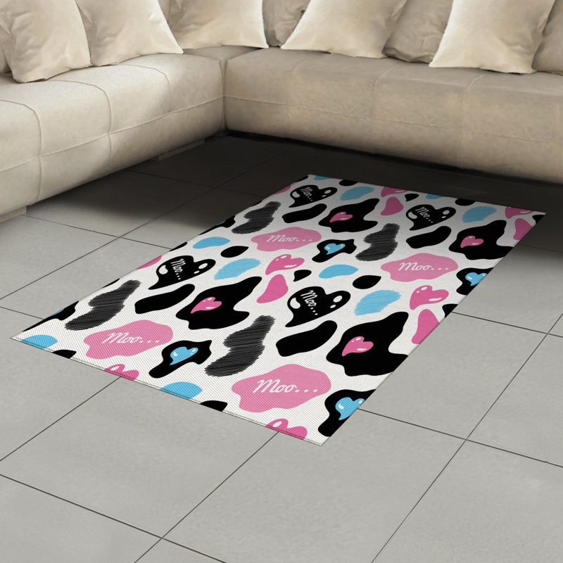 Cow Print High Density Long Fiber Poly Threads Decorative Area Rug Carpet, Rectangle 4' x 5'8"