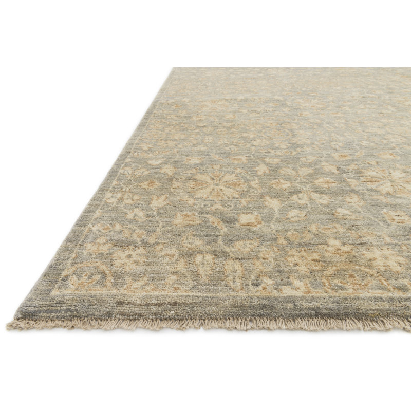 Tapis décoratif en laine nouée à la main à motif floral beige, Rectangle 7 pi 9 po x 9 pi 9 po