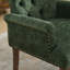 Chaise de salle à manger élégante en tissu chenille, pieds en bois courbés, dossier capitonné et accoudoirs confortables pour intérieurs modernes.-134683117-134683115