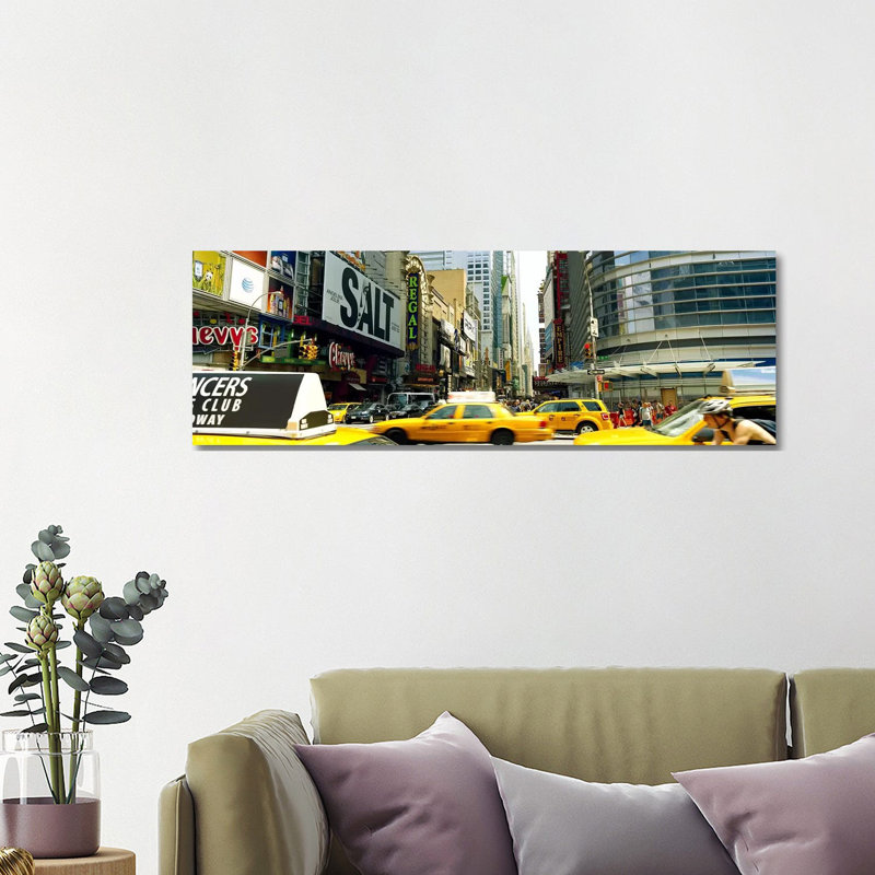 Traffic in a City, 42nd Street, Eighth Avenue, Times Square, Manhattan 1 Piece Wrapped Canvas Panoramic Wall Art