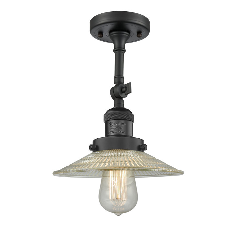 Miramontes Glass Semi Flush Mount, No Bulb Included, Matte Black, Clear Halophane