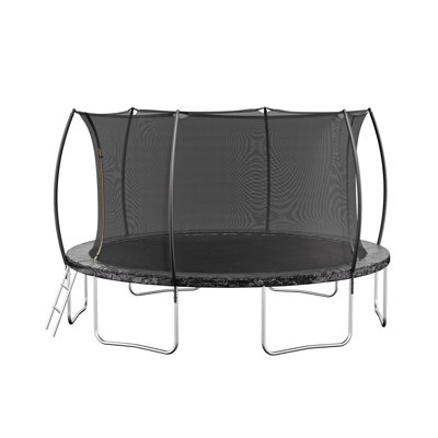 14-Foot Steel Trampoline with Arc-Shaped Safety Net Enclosure and Double-Side Color Pad