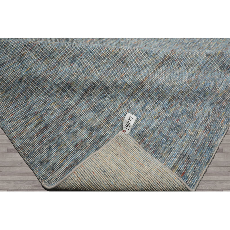 Tapis bleu contemporain en laine noué à la main 12 pi x 14 pi 10 po Oushak
