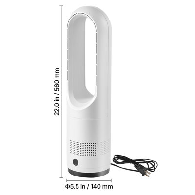 Ventilateur tour sans pales, ventilateur sur pied oscillant à 80 °, minuterie à 8 vitesses et 9 heures, circulateur d'air de sol à grande vitesse de 15,42 pi, flux d'air puissant avec télécommande pour chambre à coucher, salon, maison, bureau, blanc