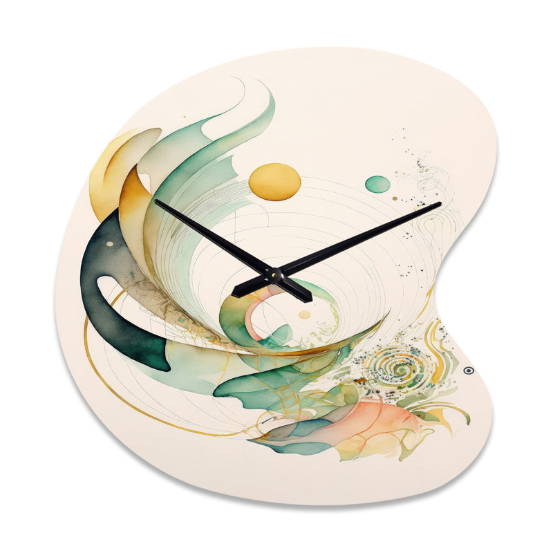 Tourbillon vert abstrait - horloge murale asymétrique en métal avec spirale abstraite, Grand