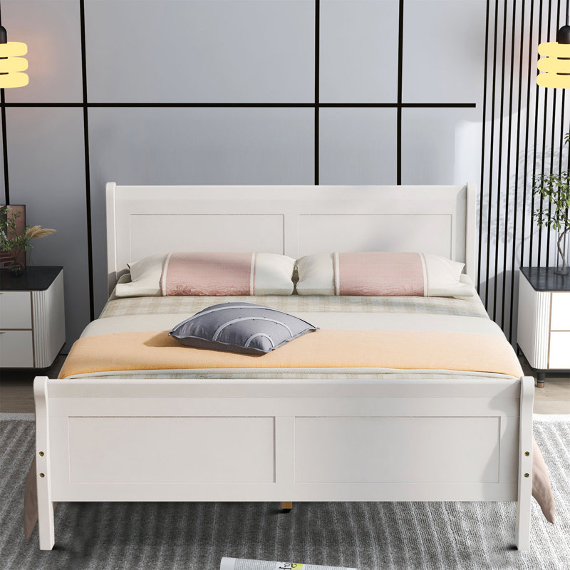 Lit plateforme en bois Baheerah, Blanc