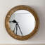 Miroir mural rond 31,3 "texturé doré - cadre en fer et miroir décoratif en panneau de fibres à densité moyenne, miroir décoratif Boho pour le salon / la chambre