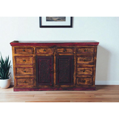 72" Brown Solid Wood Ten Drawer Buffet Table with Two Doors