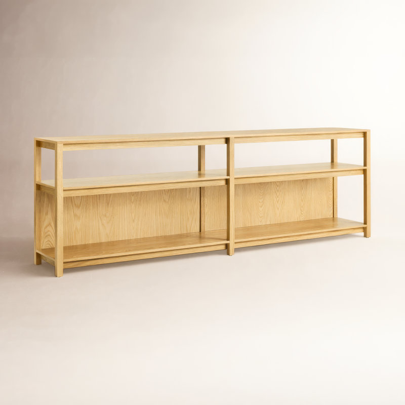 Open Plan Solid Wood Etagere Bookcase, (2 Shelves) 26" H x 80" W x 13" D, White Oak
