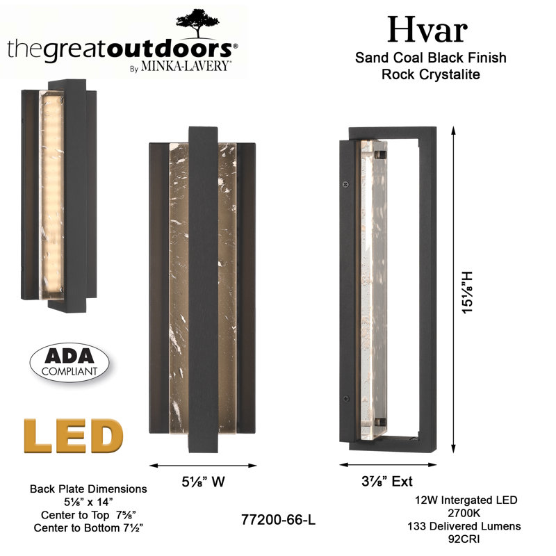 Hvar 1 - Light LED Outdoor Sconce, 12, 4.74" H x 15.13" W x 5.13" D