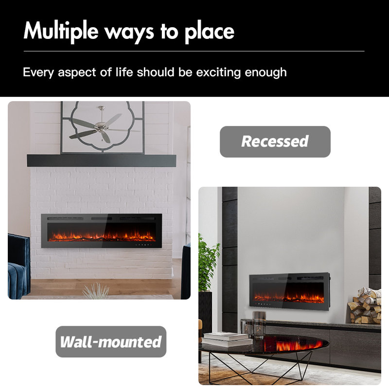Carwyn Latitude Run Powder Coated Electric Fireplace, 43cm H x 153cm W x 10cm D