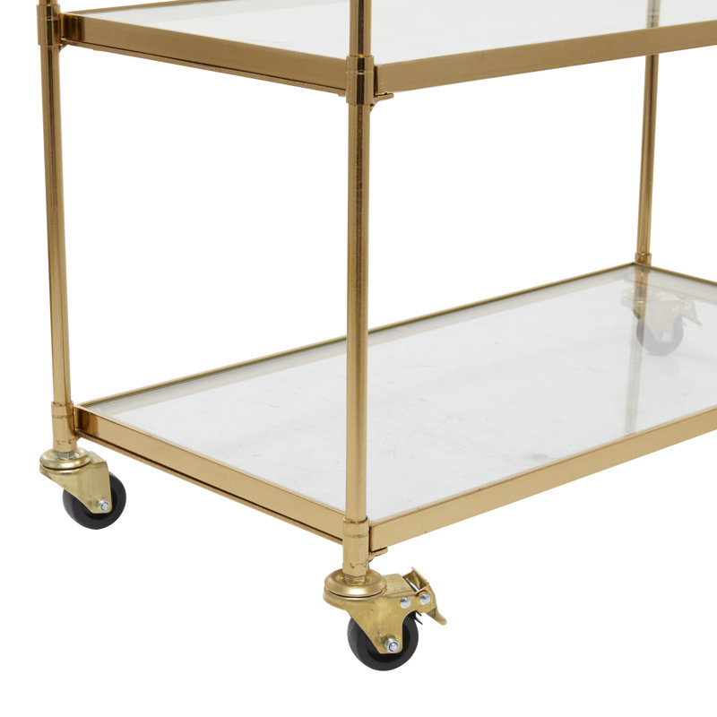 Brass Metal Rolling 3 Shelf Home Bar Cart with Lockable Wheels, 38" x 14" x 31"