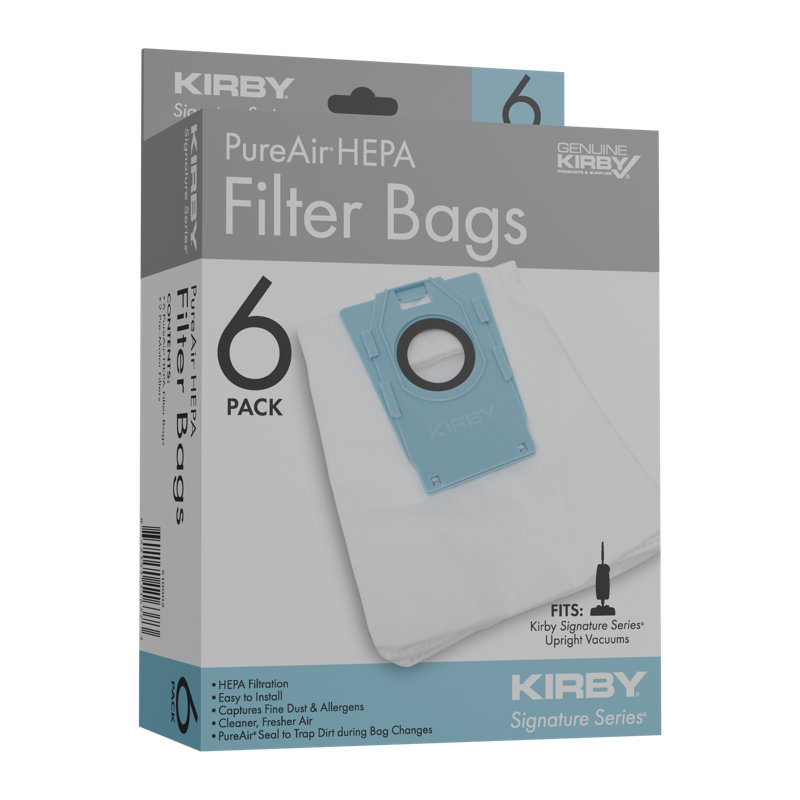 Sacs filtrants Kirby SS Upright PureAir (paquet de 6) et 2 filtres prémoteur