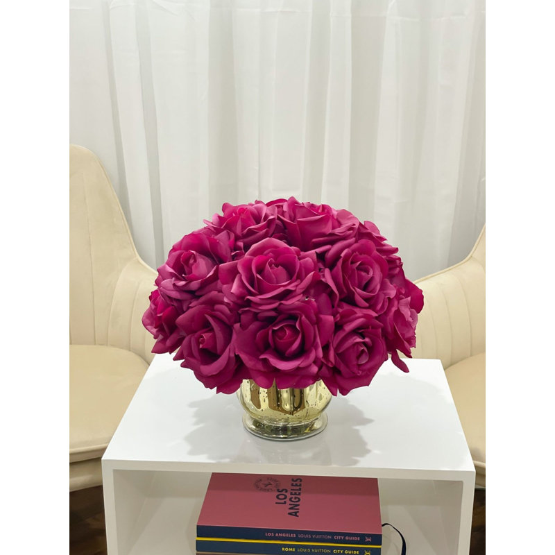 Fuchsia Real Touch Large Head Roses – Luxury Artificial French Floral Stems