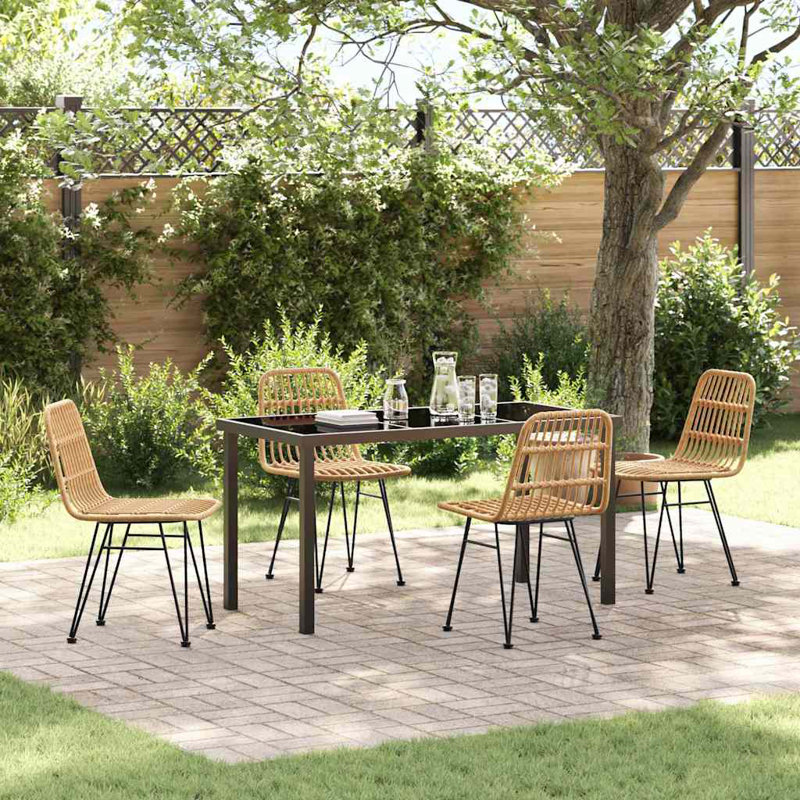 5 Piece Garden Dining Set Poly Rattan, 73cm H x 140cm W x 70cm D, Natural