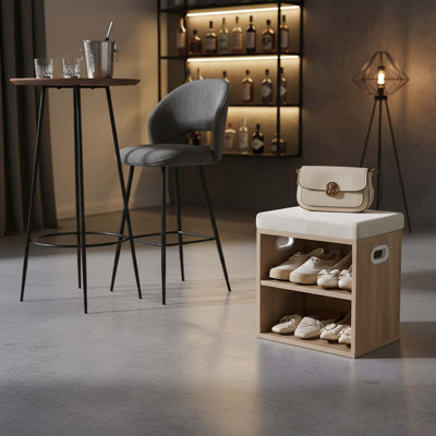 Small 2 Tier Shoe Rack Bench With Cushion For Entryway Storage, Living Room, Hallway, Closet, Bedroom, Light Natural