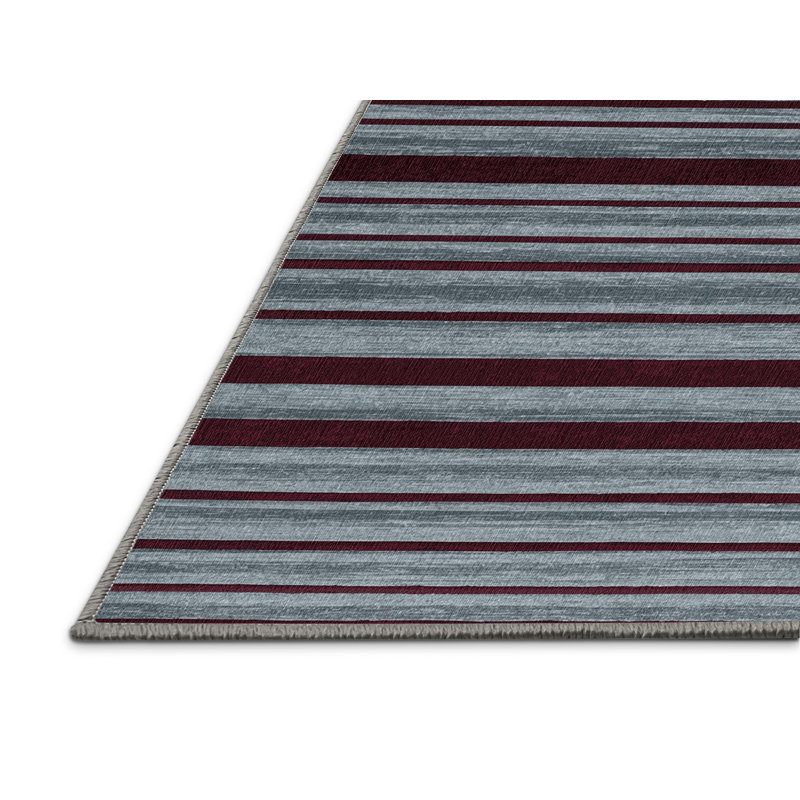 Tapis gris à rayures horizontales lavable à la machine, Rectangulaire 8 pi x 12 pi