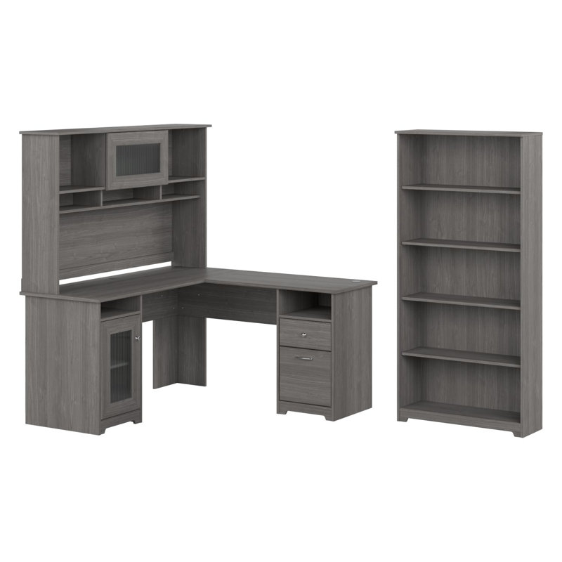 Shelonda 3 Piece Computer Desk Office Set, Modern Gray