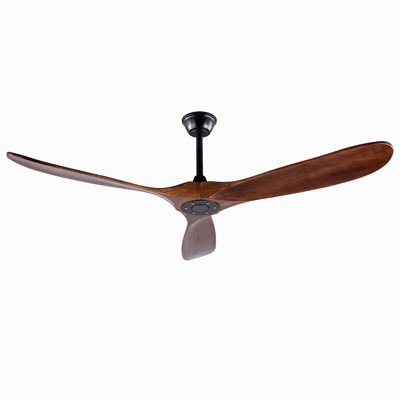 Ventilateur de plafond en bois massif 60 po, extérieur, 3 pales, sans lumière, noyer, pour porche de chambre à coucher pour patio, télécommande, résistant à l'eau