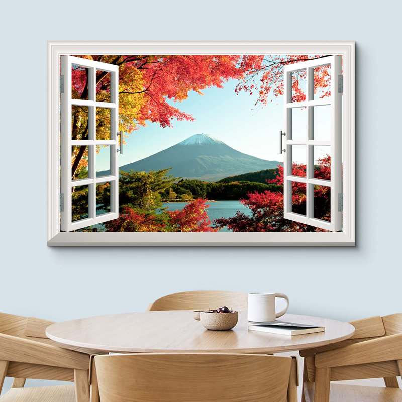 Fenêtre de paysage «Vue de la fenêtre du Mont Fuji japonais en automne, images de nature rustique, détente, calme et ultra» sur