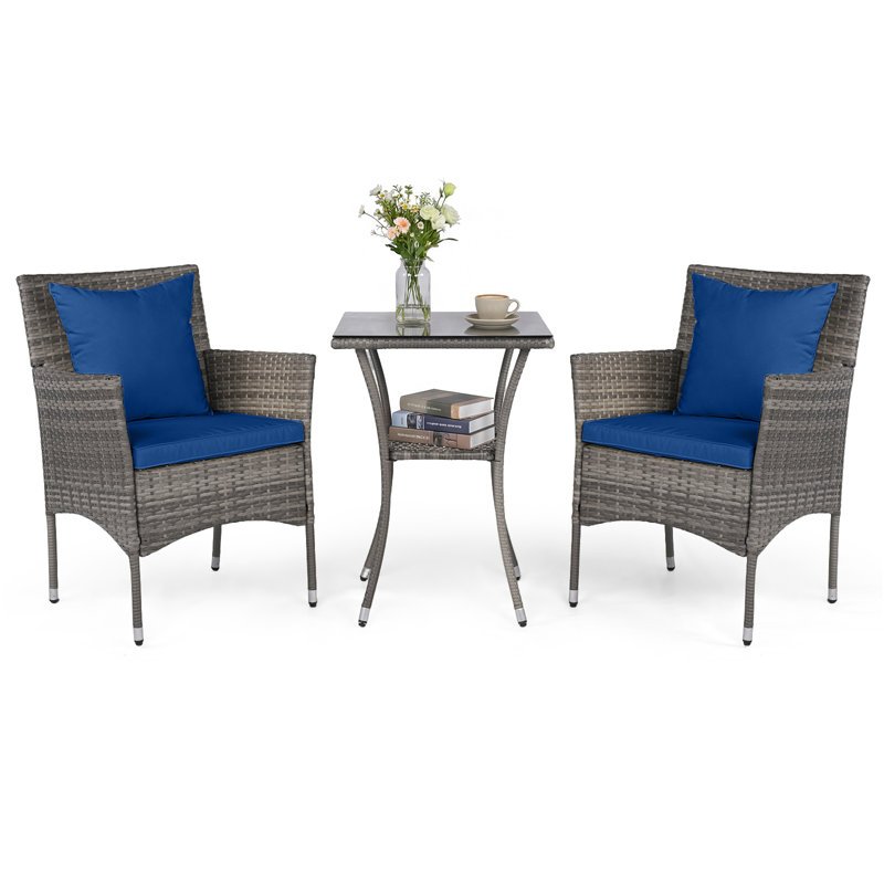 3 Pieces Patio Wicker Bistro Set Outdoor Conversation Furniture Set