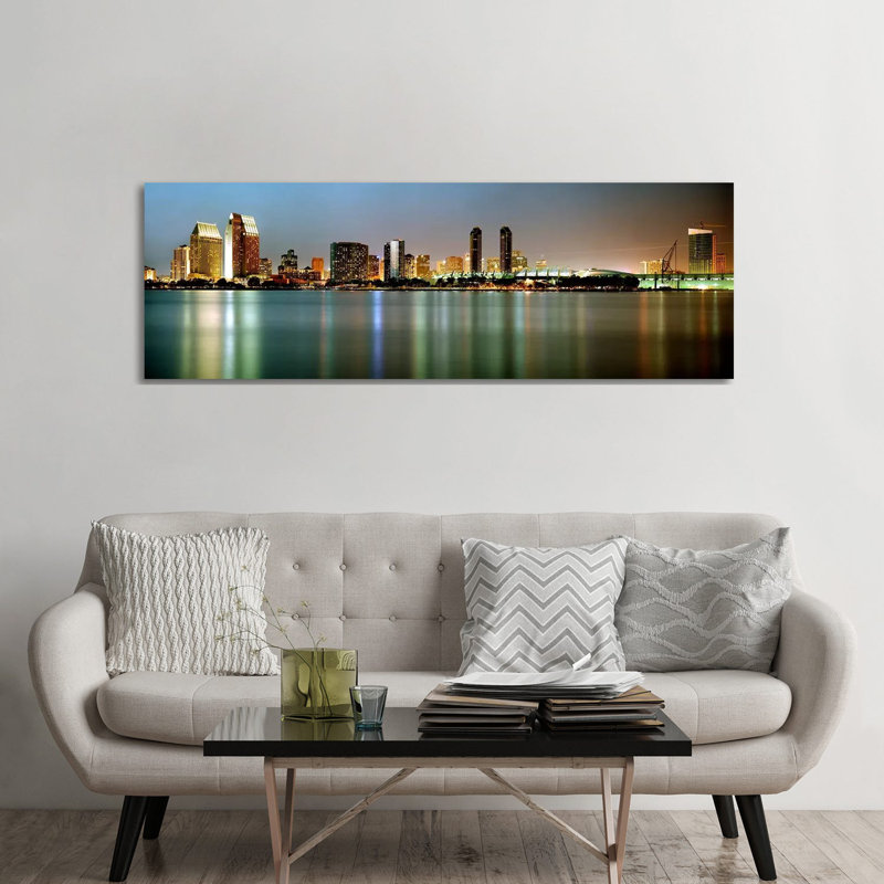 City Skyline at Night, San Diego, California, USA 1 Piece Wrapped Canvas Panoramic Wall Art, 182.88 cm H x 60.96 cm W