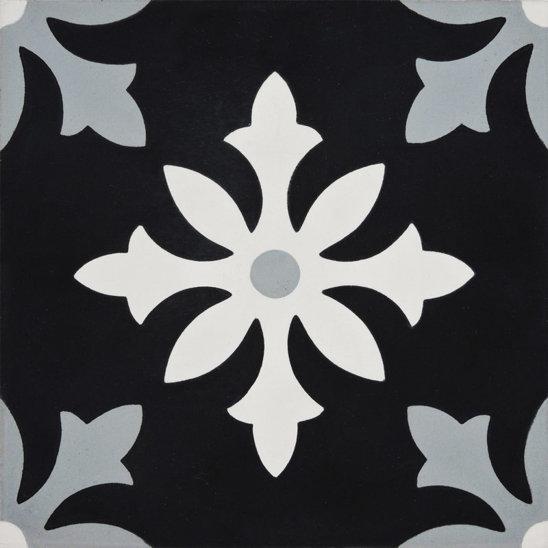 Azrou 8" x 8" Cement Patterned Wall & Floor Tile, Black/Gray