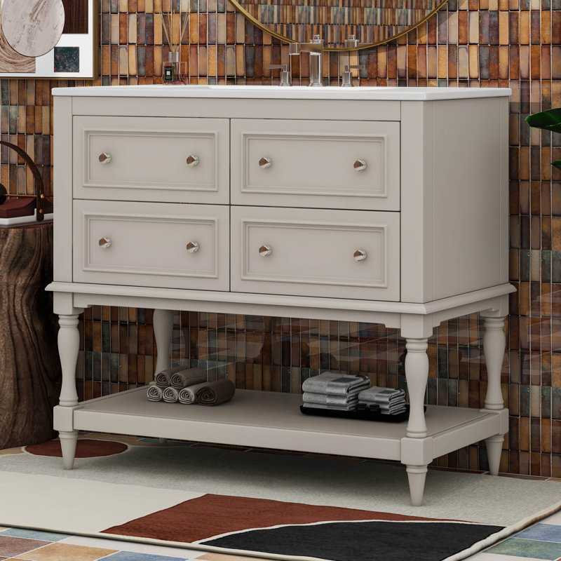 Améliorez le rangement de la salle de bain avec l'ensemble de meuble-lavabo 36 po et lavabo, lavabo en céramique encastré